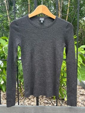 Eileen Fisher Merino Wool Slim Rib Knit Long Sleeve Sweater Size S Minimalist